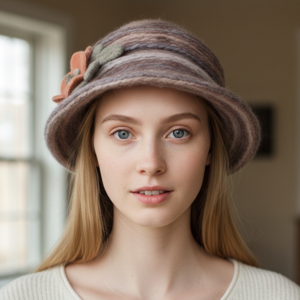 BORDONI ITALY Elegant Wool Cloche Hat with Floral Accent NWOT